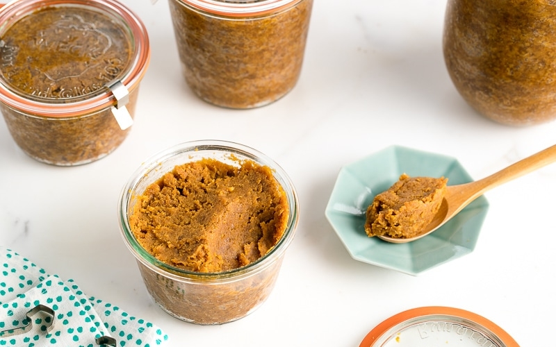 Homemade miso in weck jars.