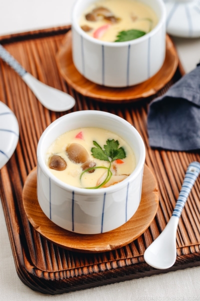 Silky and savory Japanese steamed egg custard Chawanmushi in a cup.